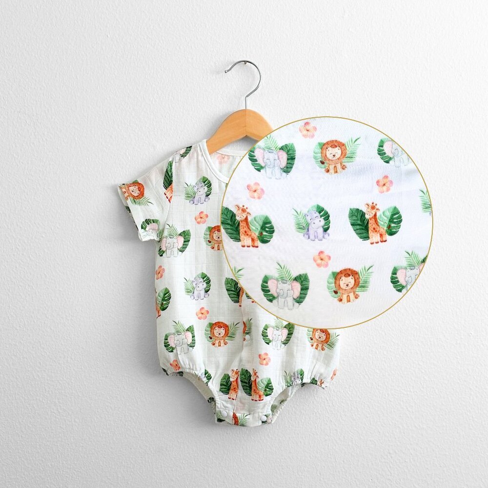 NWT Cute Short Sleeve Baby Onesies One-Piece Romper Unisex Safari Animals 9-12M